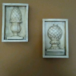 Pair Carved Shadow Box Finial Wall Hangings
